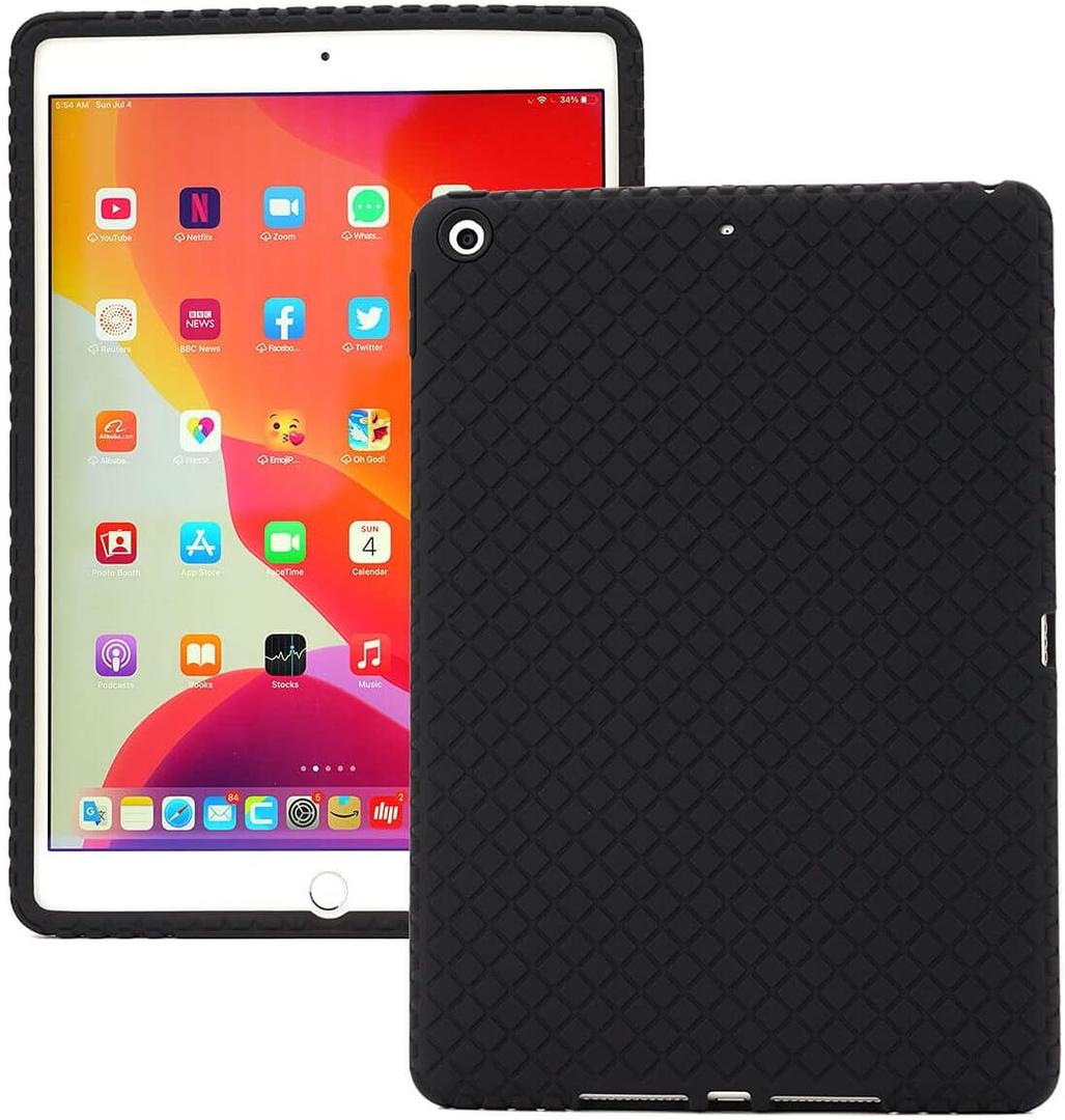 10.2 in Silicone Back Case Cover, Anti Slip Rubber Protective Skin Soft Bumper for Apple iPad 9th (2021)/8th (2020)/7th (2019) Gen, Kids Friendly/Lightweight/Ultra Slim/Shockproof (Black)