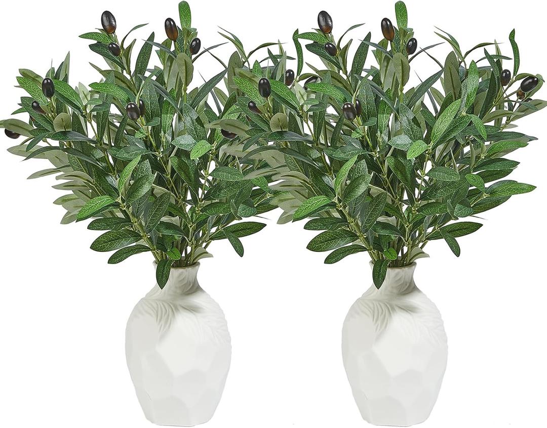 10 PCS 18 Inch Olive Tree Branches Greenery Stems Artificial Plants Faux Olive Branch for Vase Realistic Green Stem Home Decor Indoor
