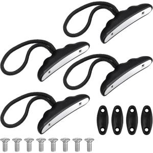 4 Pieces Kayak Handles Kit Canoe Carry Handle Pull Handle T Handle with Cord and Pad Eyes Screws for Kayak Emotion Kayaks Luggage Kayak Replacement Installation Kit (Black)