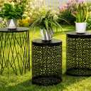 Y&M Outdoor Side Tables, Set of 3 Metal Stacking Patio Side Tables for Outside, Round Indoor End Tables, Coffee Accent Poolside Tables for Patio Garden Balcony, Black