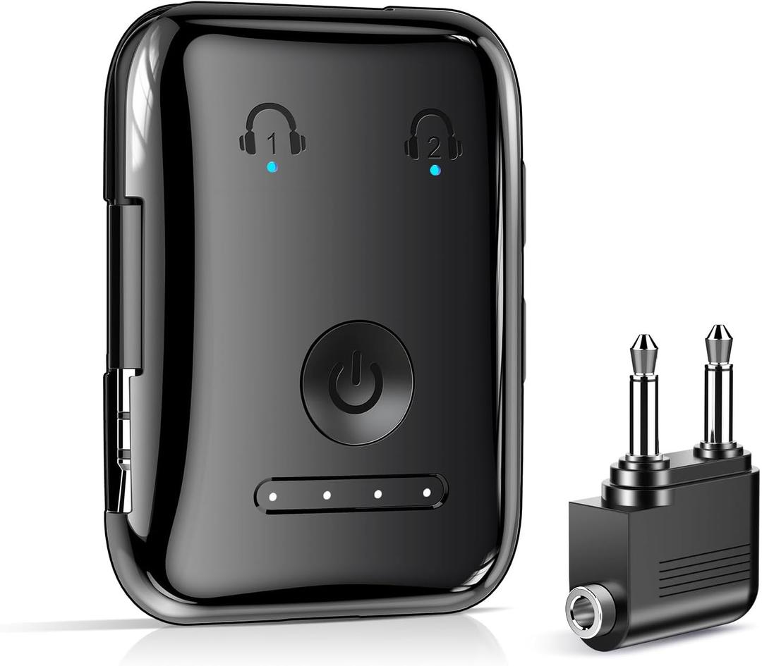 Premium Bluetooth 5.4 Transmitter, Airplane Wireless Adapter, Supports 2 AirPods/Headphones, Bluetooth Transmitter for TV, Airplane, Gym, with aptX Adaptive & Low Latency (Black)