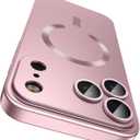 Magnetic for iPhone 17 Pro Max Case, Compatible with MagSafe, Built-in Camera Lens Protector, Slim Thin Soft Silicone Bumper Shockproof Metallic Luster Phone Case, Rose Gold
