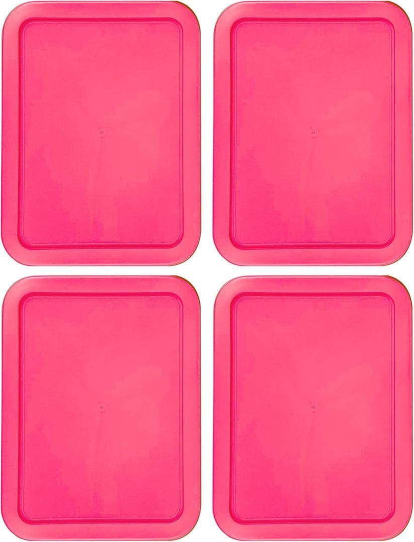 Replacement Lids fits Pyrex 3-Cup Glass Food Storage Container Bowls, (7.75 x 5.75-Inch) Plastic Rectangle Lids Covers for Pyrex 7210-PC, Airtight & Leakproof (4-Pack, Fuchsia)