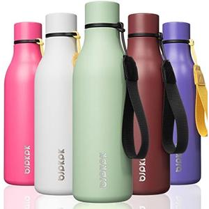 BJPKPK Insulated Water Bottles, 18 oz Stainless Steel Metal Water Bottle with Strap, BPA Free Leak Proof Jugs, Mugs, Flasks, Reusable Thermal Flasks for Sports & Travel, Macaron Green