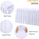 White Polyester Table Clothes for 8 Foot Rectangle Tables, Wrinkle Free Fitted Table Cover 8ft Stretch Tablecloths with Skirt for Parties Weddings Birthday Banquet Baby Shower