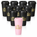 Nuenen 12 Pcs Reusable Birthday Queen and Squad Coffee Cups with Lid 16 oz Plastic Tumblers Bulk for 20th 30th 40th 50th Birthday Christmas Anniversary Party Supplies for Women Adults (Pink,Black)