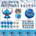 53 Pcs Blue Party Supplies, Birthday Decorations Set Include Banner, Balloons, Hanging Swirls, Cake Toppers, Tablecloth for Cartoon Theme Party