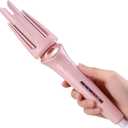 Automatic Hair Curler, 1.25 inch Double Grooves Auto Curling Iron, 3 Tempe, Beach Waves Rotating Curling Wand for Short & Long Hair Styling, Portable Hair Curler Dual Voltage & Lightweight for Travel