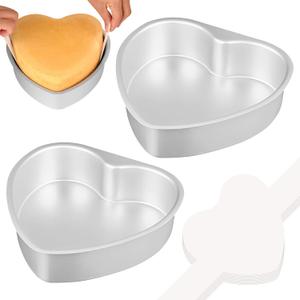 HUAKENER 8 Inch Heart Cake Pan, Set of 2 Heart Shaped Cake Pans with 60 Pieces Parchment Paper, Non-stick Cake Baking Pans for Kitchen Birthday Wedding