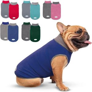 cyeollo 2 Pack Dog Fleece Sweater Stretchy Sweatshirt Pullover Dog Vest with Reflective Stripe Pet Clothes Lightweight Pet Sweaters for Small Dogs Size Grey & Blue