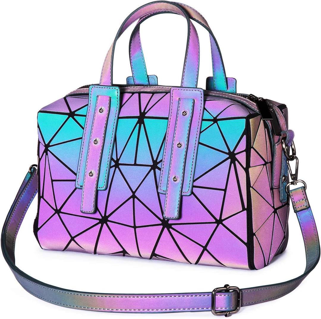 LOVEVOOK Geometric Luminous Purses and Handbags for Women Holographic Reflective Crossbody Bag Wallet