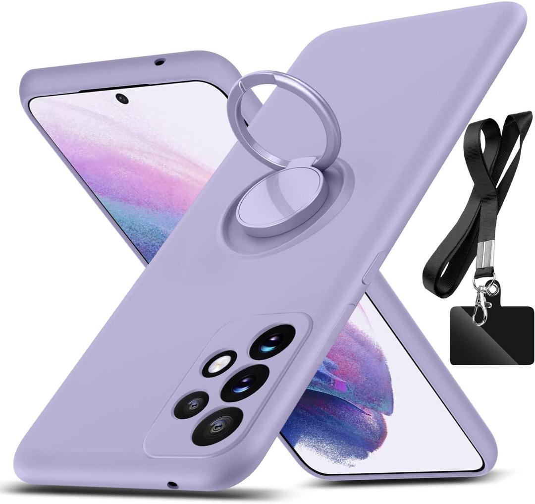 for Samsung Galaxy A53 5G Case,with 360Rotatable Ring Holder Kickstand & Strap Lanyard Premium Liquid Silicone Slim Shockproof Protective Case for Samsung Galaxy A53 5G,Purple