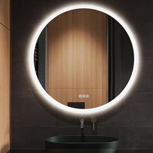 SBAGNO 32 Round Led Bathroom Mirror with Lights, Backlit and Front Lighted, Wall-Mounted Vanity Mirror 3000K/4000K/6500K, Inside Bluetooth Speaker Anti-Fog Dimmable Smart Mirror