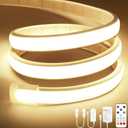 Lamomo COB LED Strip Lights, 16.4Ft Natural White Dimmable Self-Adhesive Led Rope Light with Remote, Flexible Cuttable Waterproof 4000K Silicone Neon Tape Light for Bedroom,Indoor, Cabinet, 10mm Width
