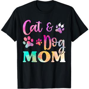 Pet Cat Dog Mom Shirt for Women, Mothers Day T-Shirt (Black, L)