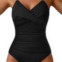 Tempt Me Womens One Piece Swimsuit - Tummy Control Bathing Suit V Neck Metal Twist Front 2025 Swimwear 11-12