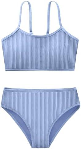 Adarl Girl's 2 Piece Swimsuit Solid Spaghetti Strap Bikini Sets Beach Bathing Suit Swimwear for Teen Kids, 13- 14 Years Old