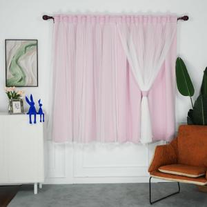 INLINAS Pale Pink Blackout Curtains with Sheer Overlay - Rod Pocket Thermal and Noise Reduction Panels for Bedroom and Living Room Light Blocking and Energy Saving, 52 x 63 Inches, Set of 2 INLINAS Pale Pink Blackout Curtains with Sheer Overlay - Rod Pocket Thermal and Noise Reduction Panels for Bedroom and Living Room Light Blocking and Energy Saving, 52 x 63 Inches, Set of 2