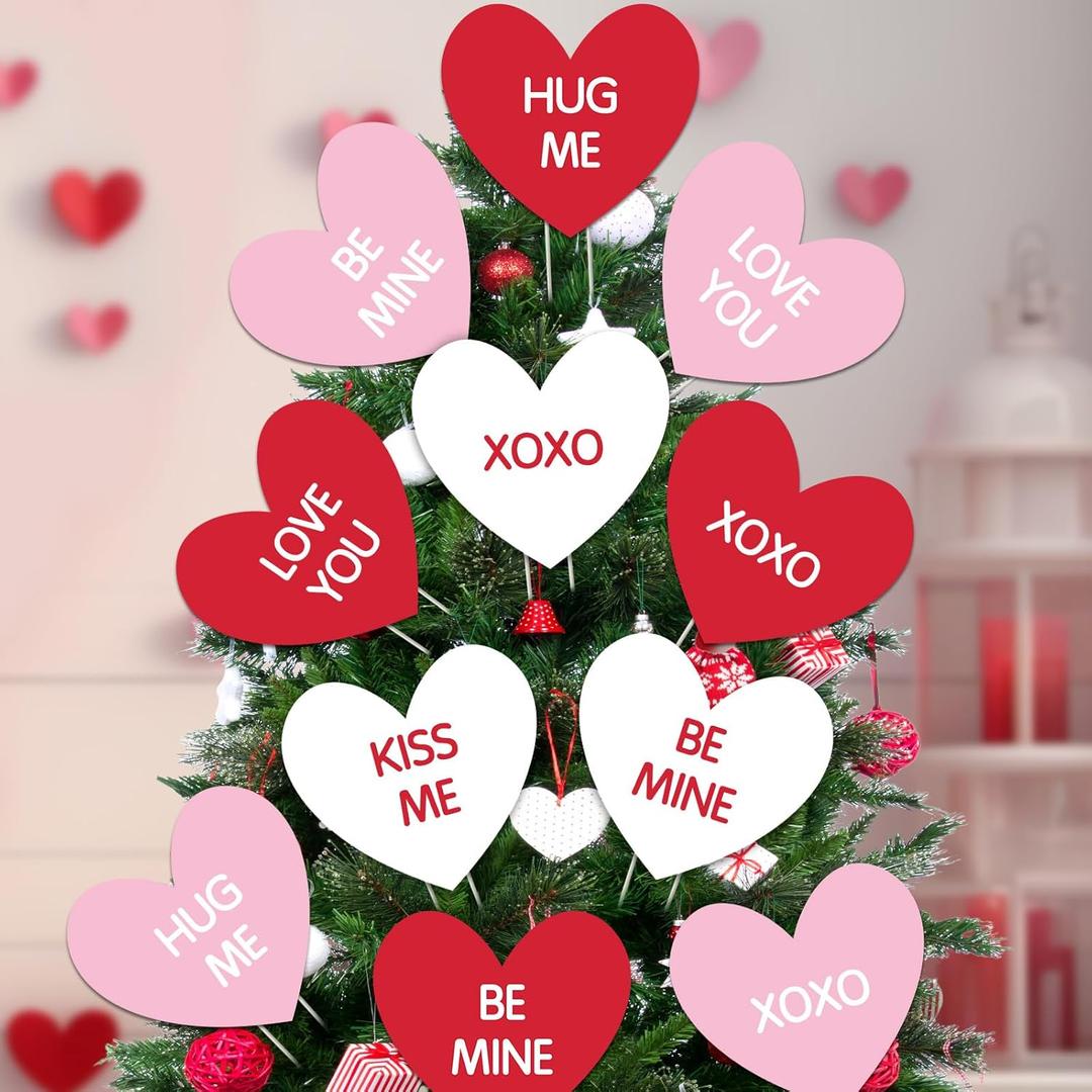 Valentines Day Tree Ornaments Valentines Decorations for Tree Heart Ornaments Picks 15pcs Extra Large Red Pink White Heart San for Valentine's Day Topper Home Wedding Dcor