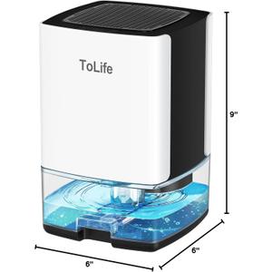ToLife Dehumidifier 30 OZ Water Tank with Auto-Off 500 sq.ft Portable Small Dehumidifiers for Home Bathroom Bedroom RV Closet Room 7 Colors LED Light, White
