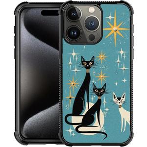 Phone Case Compatible with iPhone 16 Pro - Wireless Charging Compatible,S Mid Century Cat TPU Bumper and Hard PC Pattern Back Case