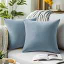 QUORGVES Velvet Light Blue Throw Pillows 24x24 Inch Set of 2 Summer Light Blue Pillow Covers for Sofa Couch Bedroom Soft Square Solid Coastal Sky Baby Blue Pillow Covers