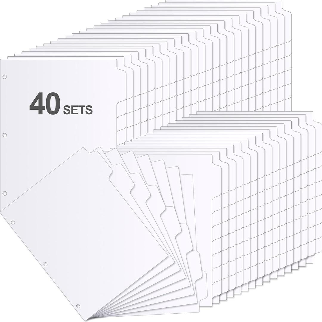 Fulmoon 320 Pieces 3 Ring Binder Dividers with Tabs 40 Sets 8 Tab Dividers for 3 Ring Binders Letter Size 3 Hole(White)
