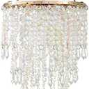 FlavorThings 3-Tier Acrylic Chandelier Shade with Crystal Beads and Gold Frame - Elegant Ceiling Light Pendant for Bedroom, Wedding, Party Decor - Dimensions: W8.6 X H12(H12)