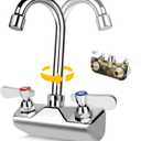 Leak-Free Commercial Hand Sink Faucet, 4 Inch Center Wall Mount Kitchen Sink Faucet for Bar Restaurant, Brass Constructed & Chrome Polished, with 3-1/2" Gooseneck Spout & Dual Lever Handles