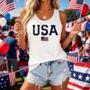 Women's American Flag Racerback Tank Top Patriotic 4th of July Sleeveless Casual Vest (White, M)