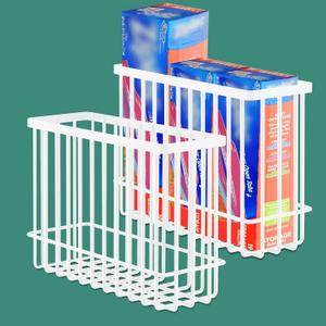 2 Pack Cabinet Door Organizer, Foil and Plastic Wrap Organizer, Wall Mounted Kitchen Organizers and Storage Wire Basket, Pantry Door Storage Kitchen Wrap, White