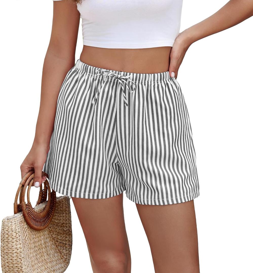 Aoulaydo Boxer Shorts for Women Pajama Striped Shorts Lounge Y2K Beach Bottoms for 2026 Summer (XXL)