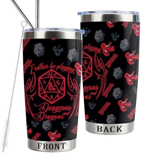 LLKJHGE Dungeons & Dragons Gifts - DND 20oz Stainless Steel Insulated Tumbler with Lid and Straw, Dungeon Master Gifts for RPG Gamer Fans - Great Gift for DnD Lovers(I rather be playing)