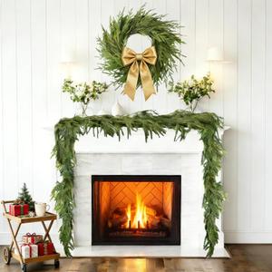 9ft Artificial Norfolk Pine Garlands, Real Touch Winter Pine Garland, Green Artificial Greenery Garland, Winter Decorations for Home for Table, Mantle, Wall
