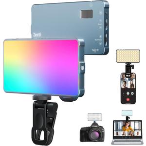 Selfie Camera Phone Light with Metal Hotshoe & Clip, CRI 96+ 2500K-9900K Rechargeable RGB Video Light for Laptops, Cameras, Selfie, Video Conference, TikTok Live Streaming, Filming (135 LED)