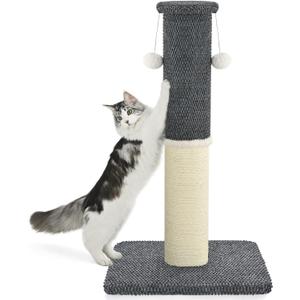 Made4Pets Tall Cat Scratching Post, Heavy Duty and Thicker Scratching Posts for Indoor Cats Adults, 33" Natural Sisal Cat Scratcher with Hanging Balls, Sturdy Base Cat Scratch Post, Dark Grey
