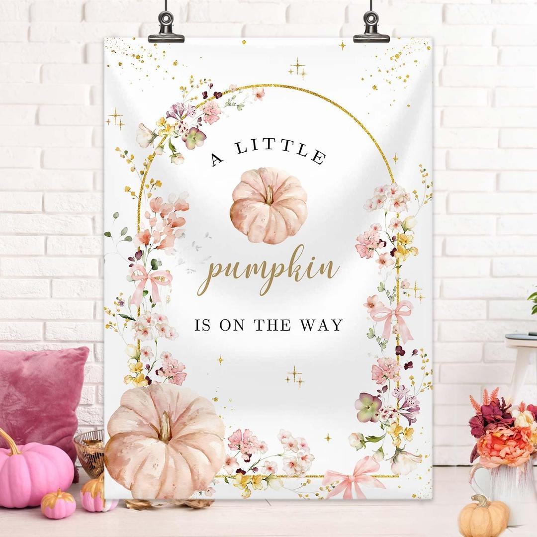 Wildflower Fall Little Pumpkin Baby Shower Backdrop Floral A Little Pumpkin is on The Way Photography Background Gold Glitter Fall Baby Shower Party Decorations 5x7ft