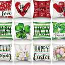 VitalCozy 12 Set St Patricks Day Pillow Covers 18 x 18 Valentine's Day Easter Throw Pillow Covers Holiday Throw Pillowcase Heart Clover Bunny Cushion Case Vintage Pillowcase for Home Couch(Lovely)