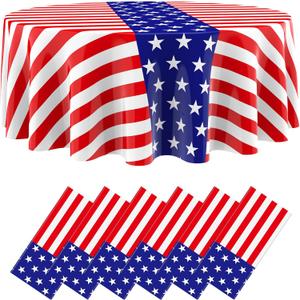 6 Pcs Patriotic Tablecloth Round American Flag Tablecloth, 84", Stripe