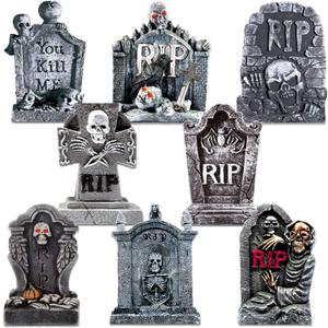 Blulu 8 Pieces Tombstone Yard Sign Halloween Sign Decoration with Stakes Waterproof Gravestone Halloween Yard Sign Corrugated Plastic Halloween Outdoor Decoration for Halloween Party, Garden