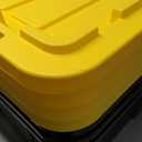 IRIS USA 27 Gallon Heavy Duty Truck Bed Toolbox Storage Tote Bins with Lids, 4 Pack - Made in USA, Tough Snap On Lid Stackable Industrial Rugged Tubs, Garage Organization, Reusable Box - Black/Yellow (27 Gal - 4 Pack)