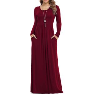 VIISHOW Women's Long Sleeve Loose Plain Maxi Dresses Casual Long Dresses with Pockets (L)
