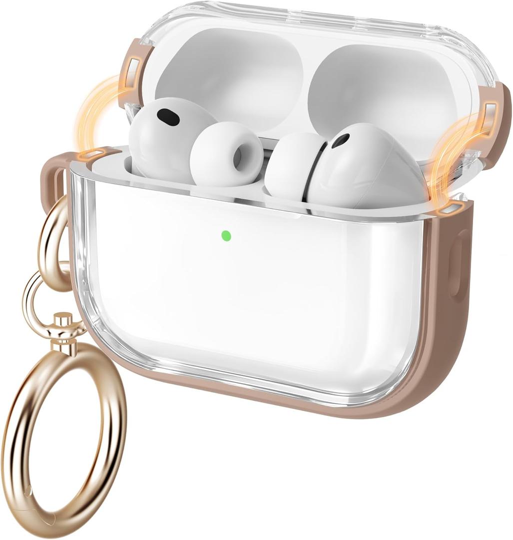 for Airpods Pro 3 Case Clear, Soft TPU Transparent Anti-Yellowing for Apple AirPods Pro 3rd Generation (2025) Case Cover for Men & Women with Keychain, Military-Grade Shockproof, Clear+Brown