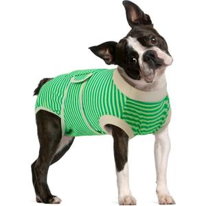 FUAMEY Dog Recovery Suit Male,Dogs Surgery Neuter Suits Puppy Spay Shirts for Female Protect Dog's Skin Anti Licking Abdominal Wounds Doggie Onesie Pet Bodysuit Alternative to Cone Green Stripes M