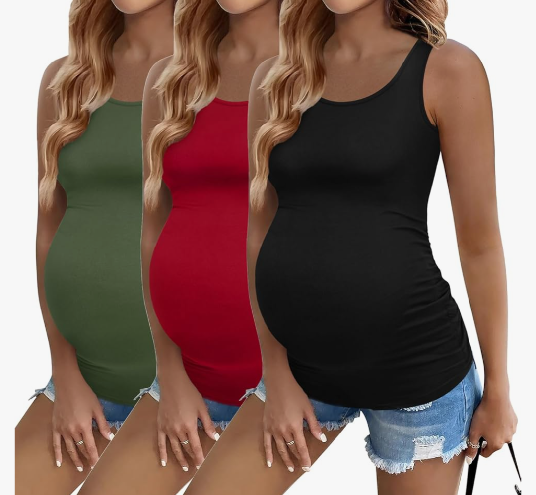Ekouaer 3 Pack Women Maternity Tank Tops Ruch Side Basic Shirts Summer Postpartum Tops Sleeveless Pregnancy Workout Clothes, XL Ekouaer 3 Pack Women Maternity Tank Tops Ruch Side Basic Shirts Summer Postpartum Tops Sleeveless Pregnancy Workout Clothes, XL