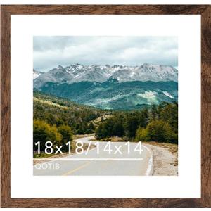 Wood 18x18 Picture Frame with 14x14 Mat Deep Brown, Display 14x14 with Mat or 18x18 without Mat, Wood 18 by 18 Photo Frame, 18 x 18 Frame for Wall Hanging Display, Deep Brown