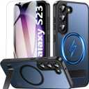 OWKEY for Samsung Galaxy S23 Case 6.1" with Screen Protector Built-in Invisible Kickstand Compatible with MagSafe, Magnetic Shockproof Translucent Matte Slim Bumper Cover for S23 Phone Case, Black
