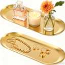 2PACK Gold Decorative Tray, Bathroom Vanity Tray for Dresser Counter, Stainless Steel Jewelry Dish Tray for Decor, Perfume Ring Key Candle Organizer Tray, Oval
