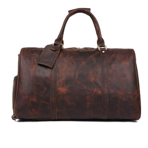 Leather Duffel Bags for Men and Women with Shoes Pouch Travel Carry On Bags (Chocolate)