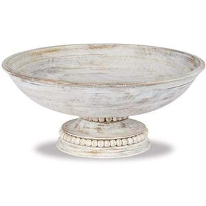 Mud Pie Beaded Wood Pedestal Bowl, White, 6" x 14" dia
